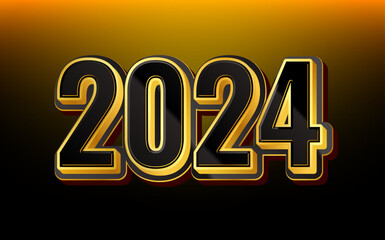 Happy new year 2024 with 3D golden color design template. 2024 new year celebration concept for greeting card, banner and post template