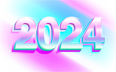Happy new year 2024 with 3D trendy color design template. 2024 new year celebration concept for greeting card, banner and post template