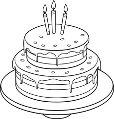 a black and white outline drawing of a birthday cake