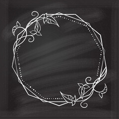 Vector round floral frame with ivy leaves decoration on the chalkboard background