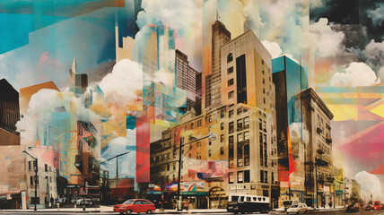 Collage sur le thème de la ville, la rue, l'architecture urbaine