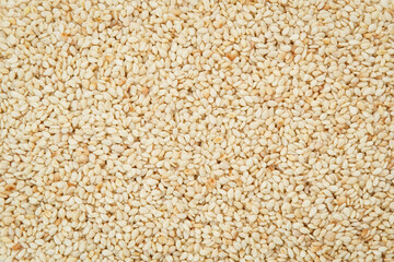 Organic White Sesame Seeds (Sesamum indicum) or Wijen, textured background
