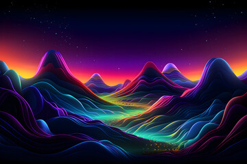 Abstract background, An abstract 3D landscape with vibrant neon colors, reminiscent of an otherworldly alien terrain
