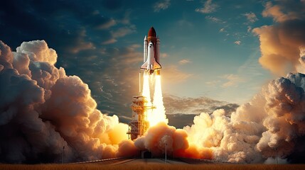 Space Shuttle Launch in Space Mission - obrazy, fototapety, plakaty