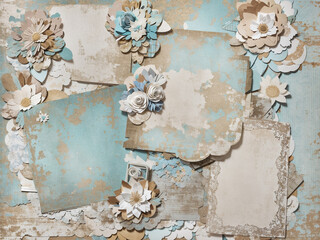 Wooden texture with floral decoration and pastel colored paper 5