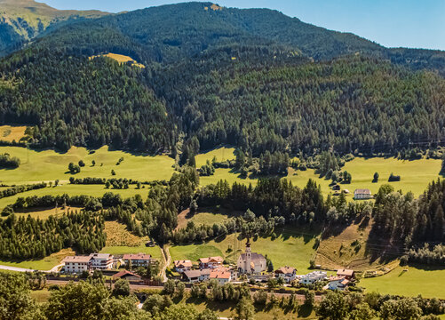 Alpine summer view near Fraktion Oberried, Novale di Sopra, Bozen, South Tyrol, Italy