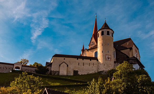 Church with a fortress on a sunny summer day at Rankweil, Feldkirch, Vorarlberg, Austria