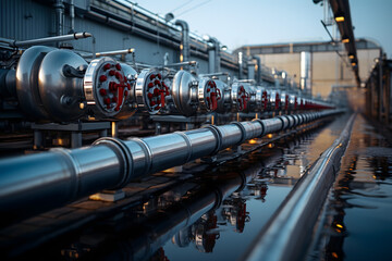 industrial pipes and valves, Industrial zone, Steel pipelines and valves