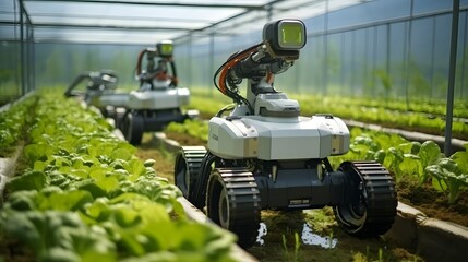 Agriculture robotic and autonomous car working in smart farm, Future 5G technology with smart agriculture farming concept