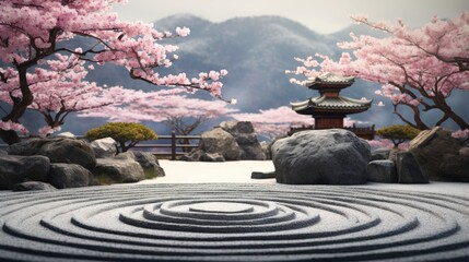 Fototapeta na wymiar Zen Garden with Sakura Blossom