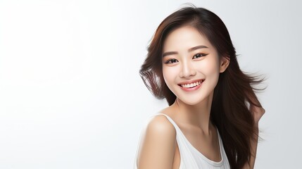 Young beautiful Asian woman smiling, beautiful teeth, generative ai