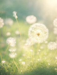 Nature background. Fresh grass with flowers. AI
