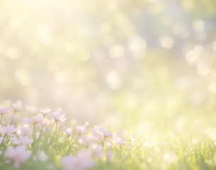 Nature background. Fresh grass with flowers. AI