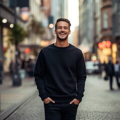 Fototapeta premium Illustration of a fashion portrait with plain sweater mockup, Ai generative ,