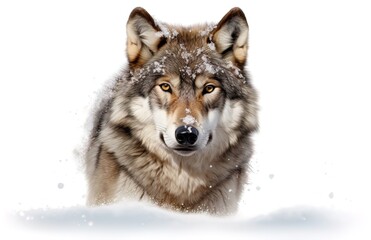 Obraz premium A beautiful gray snow wolf.