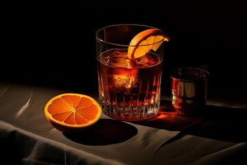 Sazerac cocktail with a black background