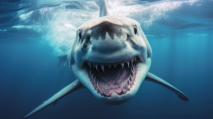 Shark swims in the blue depths