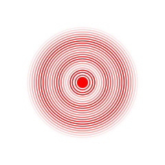 Pain red circle or localization mark, aching place sign, abstract symbol of pain, sore spot or hurt body part marker
