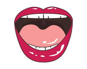 Female open mouth. Laughter and smile. Vector illustration of sexy woman's glossy lips. Isolated