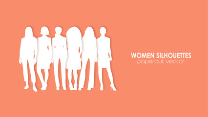 Powerful team of businesswomen vector, 3d paper cut women silhouette design