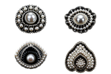Black and gold pearls brooch designs, generative AI - obrazy, fototapety, plakaty