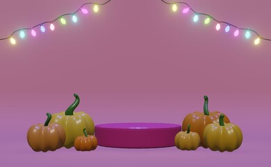 Cute Halloweens icon and colorful pumpkin 3d rendering in dark and white background for festival, holiday, Halloweens day and etc.