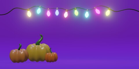 Cute Halloweens icon and colorful pumpkin 3d rendering in dark and white background for festival, holiday, Halloweens day and etc.