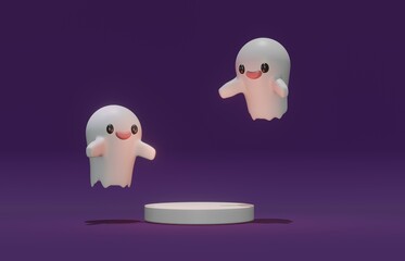Cute Halloweens icon and colorful pumpkin 3d rendering in dark and white background for festival, holiday, Halloweens day and etc.