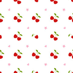 Seamless red cherries pattern vector