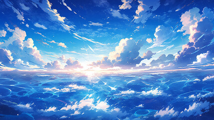 綺麗な青い空と雲、beautiful blue sky and clouds(AI) - obrazy, fototapety, plakaty