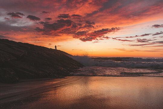 Sunset with big waves