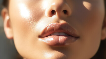 Closeup shot of beautiful female lips with natural make-up.
