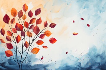 Beautiful watercolor backgrounds of falling autumn leaves.