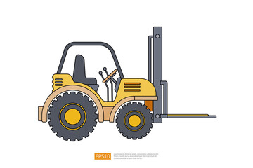 forklift truck vector illustration view side isolated on white background. construction vehicle car. heavy equipment commercial transportation flat vector. Coloring Page Book Cartoon for Kids