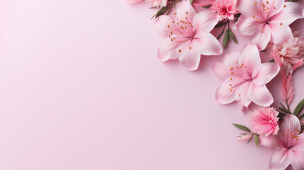 Beautiful pink flowers with delicate petals on a pink background