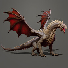 3D rendering of a fantasy dragon isolated on gray background with shadow