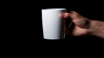 Obraz premium hand holding a white mug with isolated black background