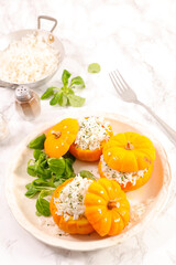 stuffed pumpkin garnished with rice