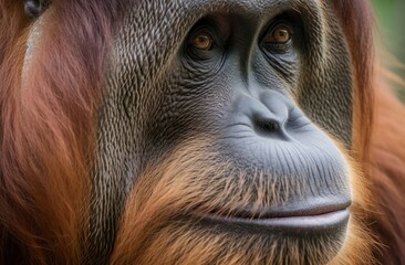 Orangutan portrait animal. Jungle mammal. Generate Ai