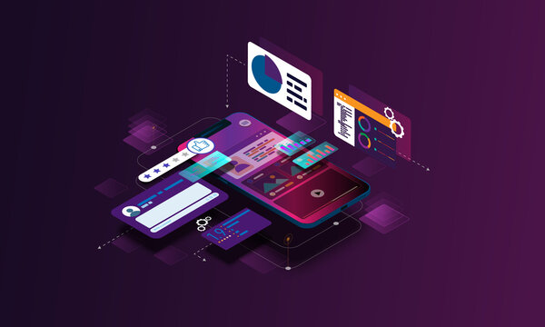 Abstract background image, technology concept, web development on smartphone, data graph visualization and trading