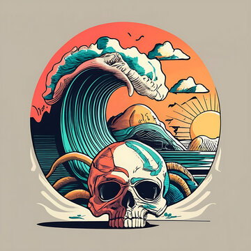 skull and bones in style t-shart design