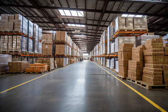 荷物が多く保管された物流倉庫内のイメージ