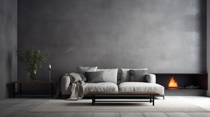 Modern aesthetics in a cozy living room. Grey