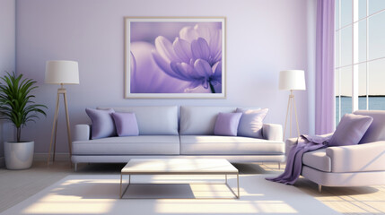 Well-decorated living room with contemporary flair. Lavender