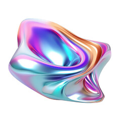 3d chrome neon fluid form liquid metallic shape on transparent png isolated background