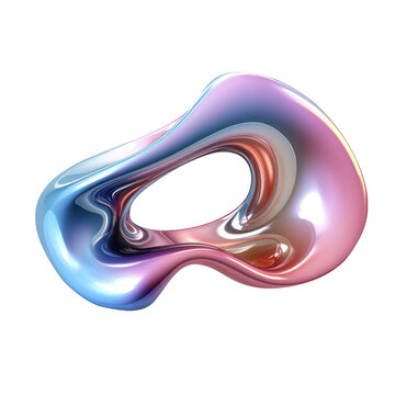 3d chrome neon fluid form liquid metallic shape on transparent png isolated background