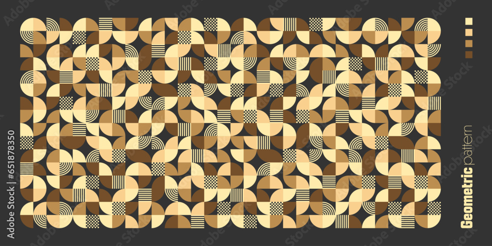 Wall mural geometric trendy pattern, bauhaus style. modern colorful background with simple elements. retro text