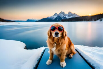 dog on the snow,dog,Labrador retriever and sunglasses,A dog with sunglasses resting,dog wearing sungleses and glases ,portrait of a dog,english bulldog wearing glasses,two dogs playing in the park gol - obrazy, fototapety, plakaty