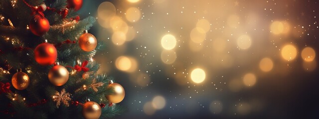 Obraz na płótnie Canvas celebrate joyful greeting festive christmas season christmas tree with decoration and blur light bokeh background happiness joyful happy new year