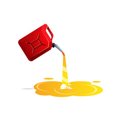 Pour gasoline canister.Red jerrycan with fuel.